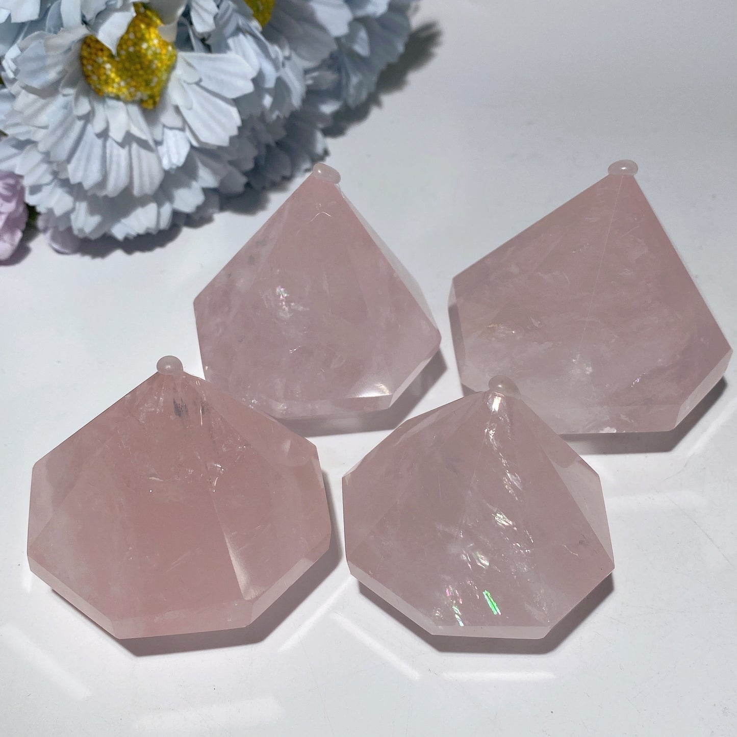 2.0"-2.5" Rose Quartz Diamond Carvings Crystal Healing Bulk Wholesale