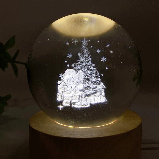 6cm 3D Inner Carvings Christmas Scene Glass Sphere with Wooden Lamp Stand Bulk Wholesale