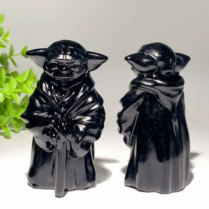 3.5“ Black Obsidian Serpentine Yoda Carvings Bulk Wholesale