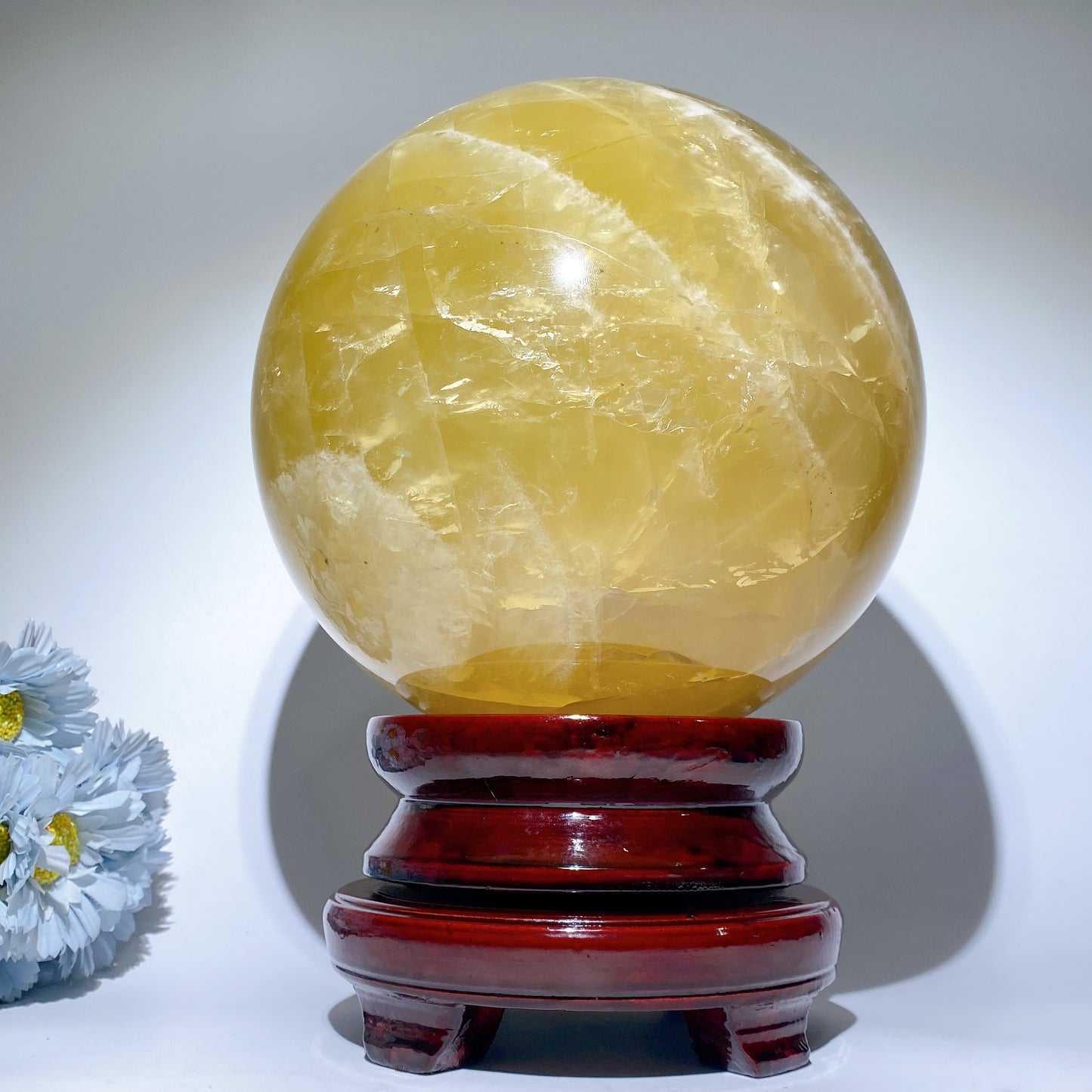 Large Unique Star Citrine Sphere with Wooden Stand Crystal Healing