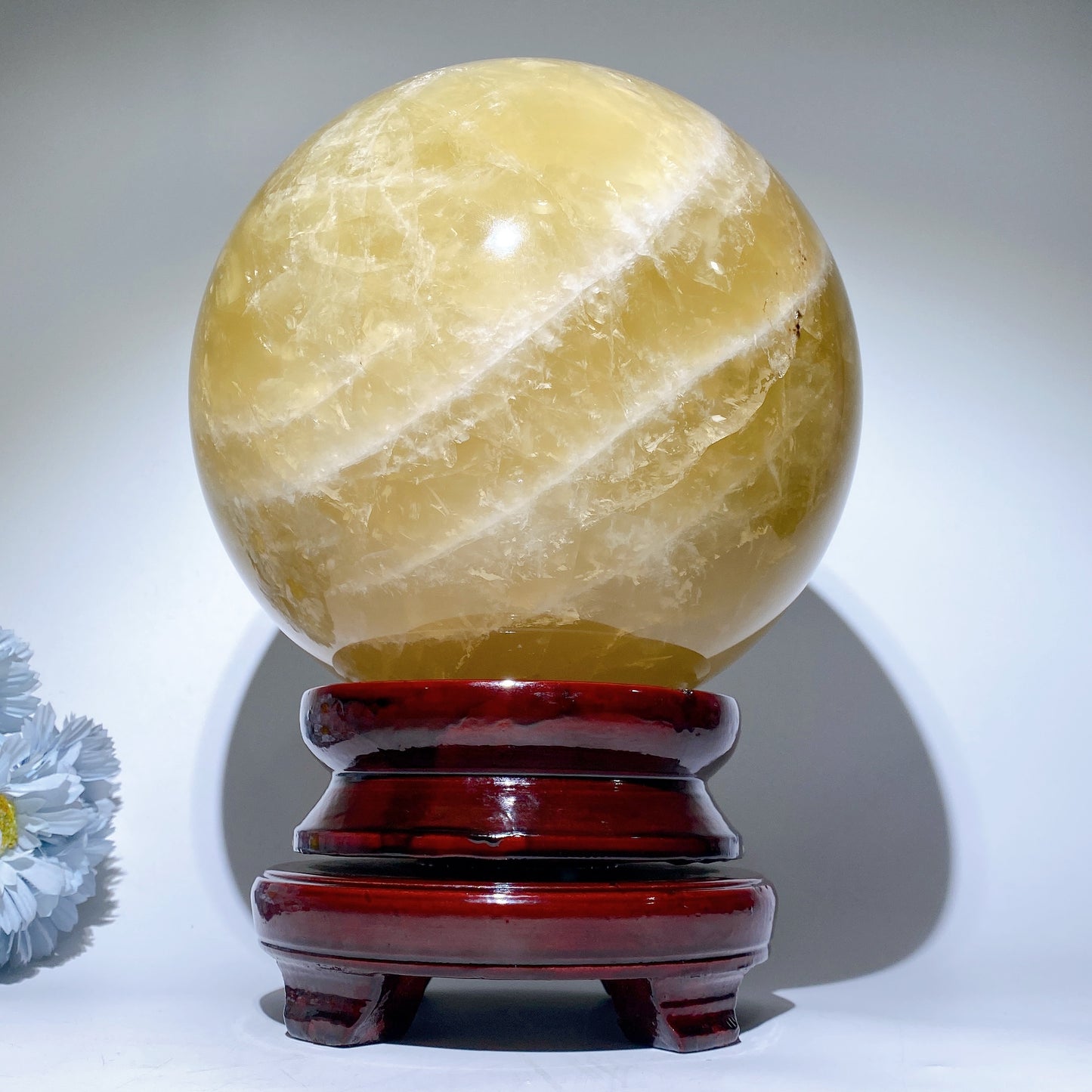 Large Unique Star Citrine Sphere with Wooden Stand Crystal Healing