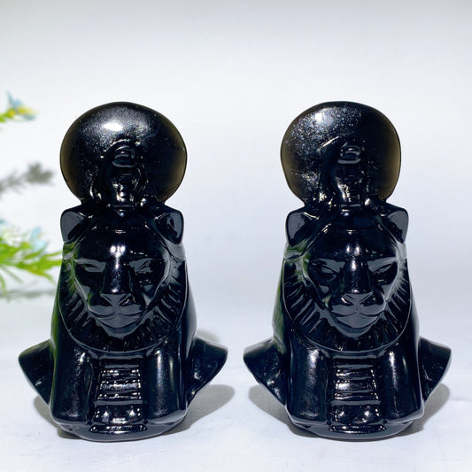 3.2" Black Obsidian Sekhmet Carvings Bulk Wholesale