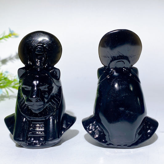 3.2" Black Obsidian Sekhmet Carvings Bulk Wholesale