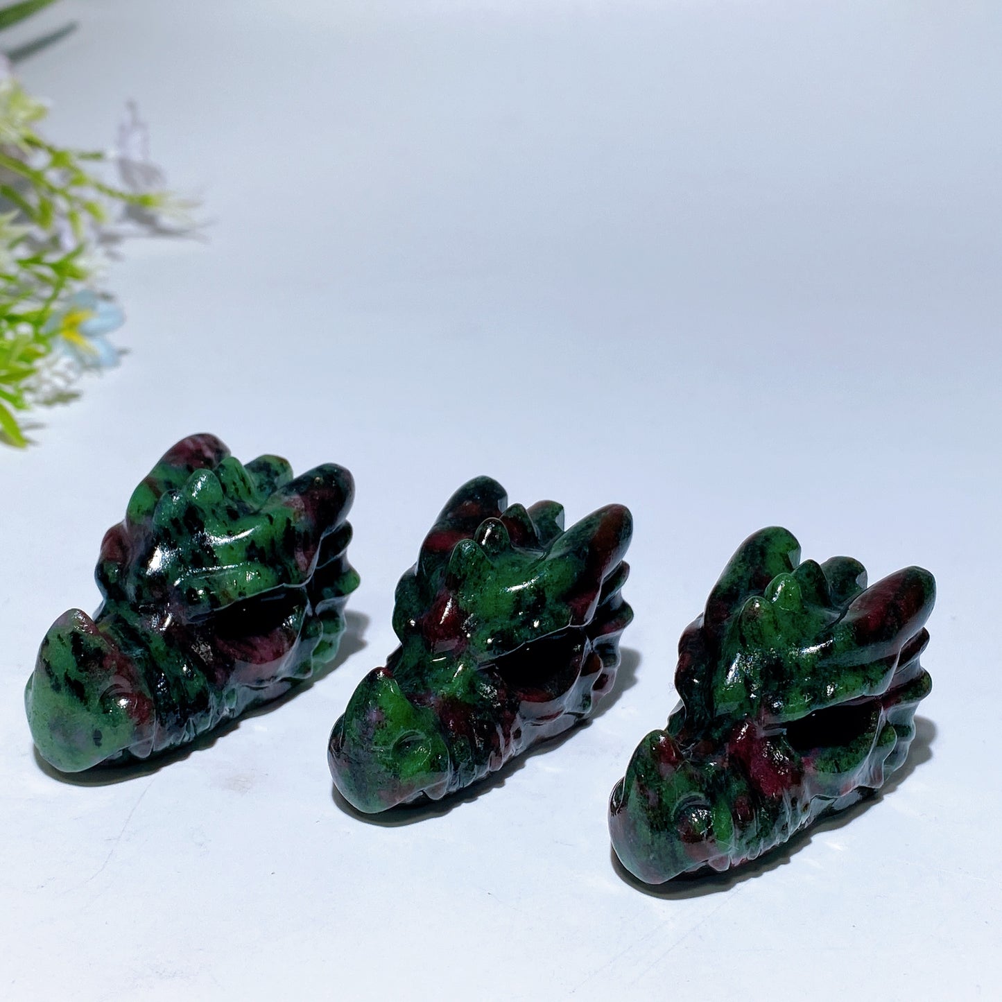 1.9" UV Reactive Ruby In Zoisite Dragon Head Carving Crystal Healing Bulk Wholesale