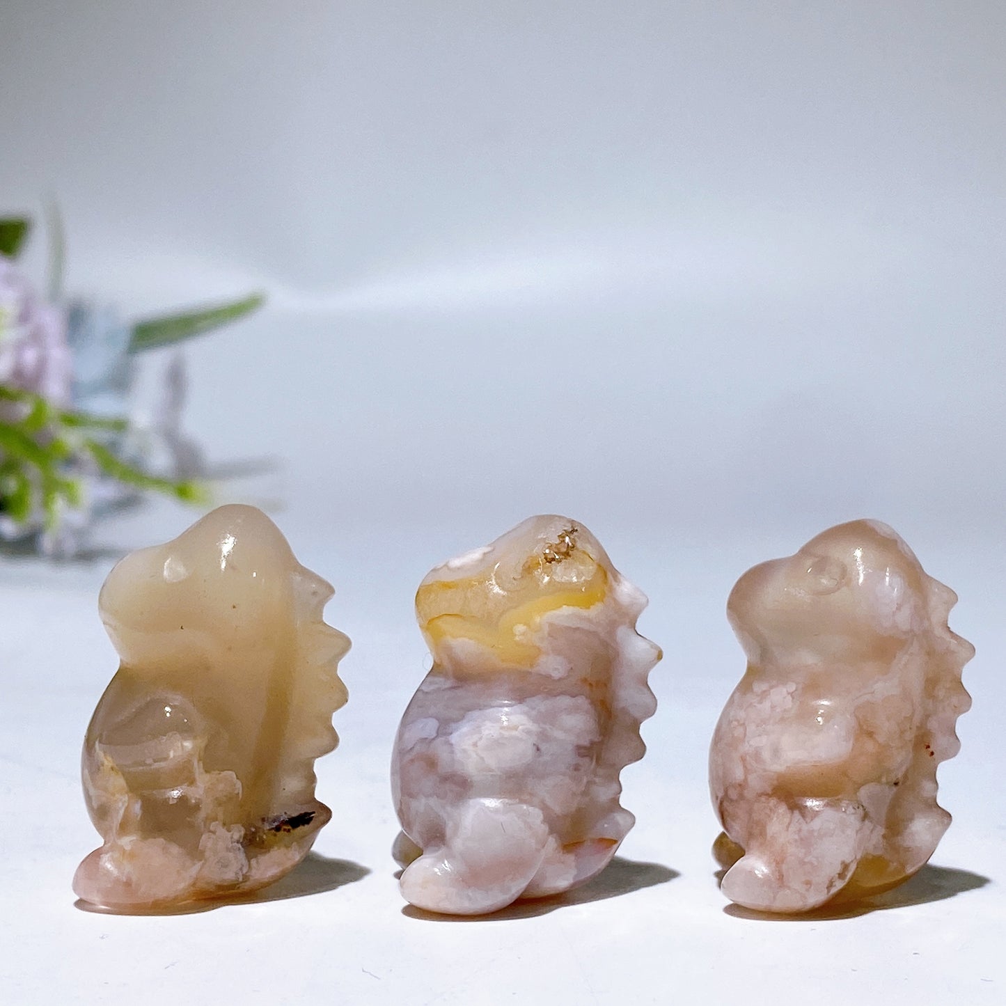 1.2" Mini Flower Agate Dinosaur Carving Crystal Healing Bulk Wholesale