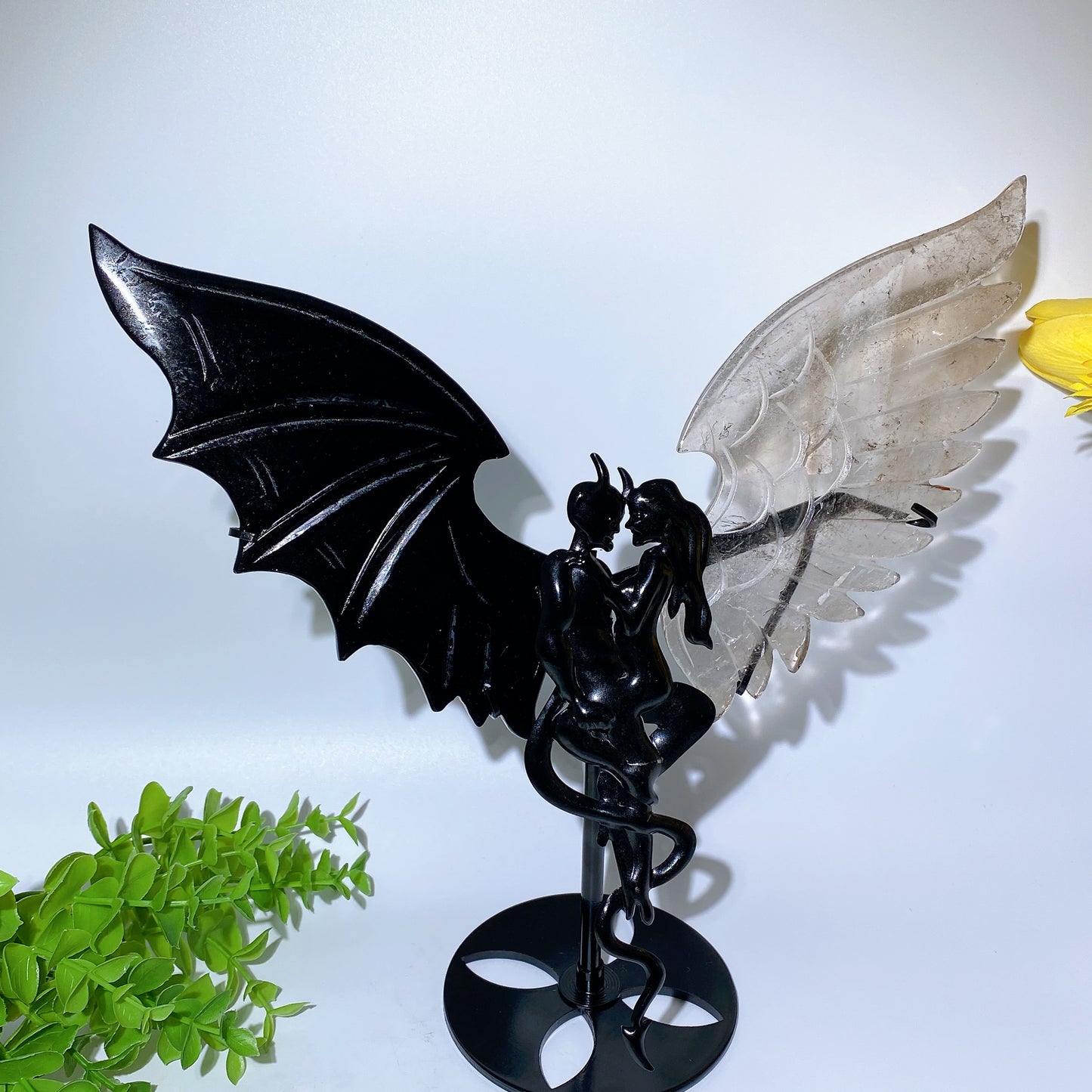 Large Crystal Devil Couple's Wings Carvings with Stand Bulk Wholesale