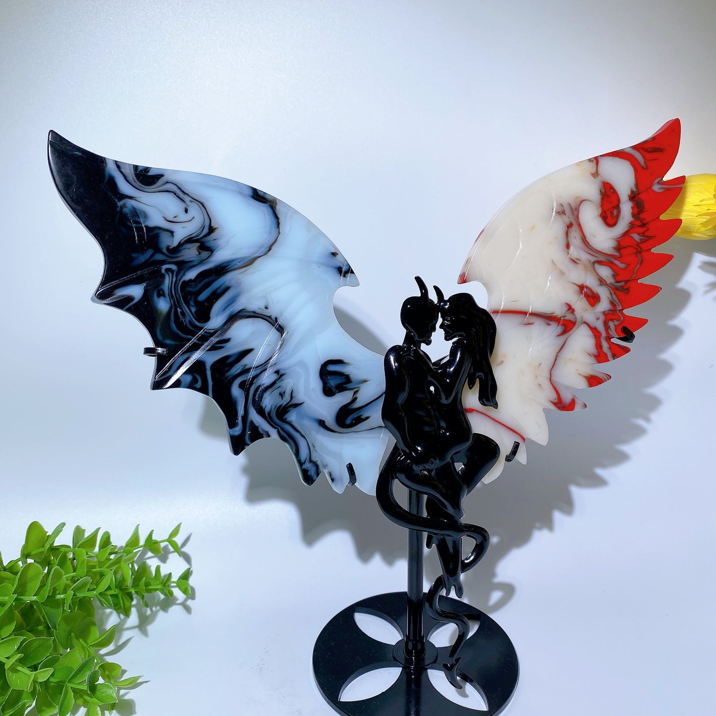 Large Crystal Devil Couple's Wings Carvings with Stand Bulk Wholesale