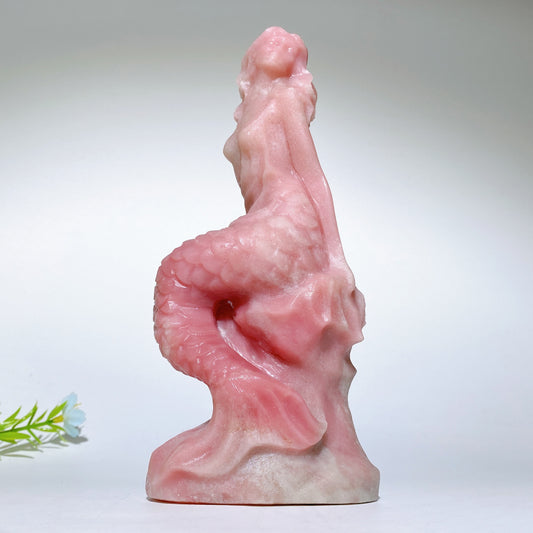 6.9" Pink Jade Mermaid Carvings Bulk Wholesale