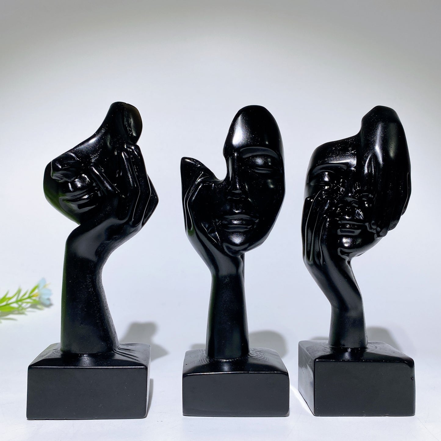 5.4" Black Obsidian Thinker Woman Statue Carvings Bulk Wholesale