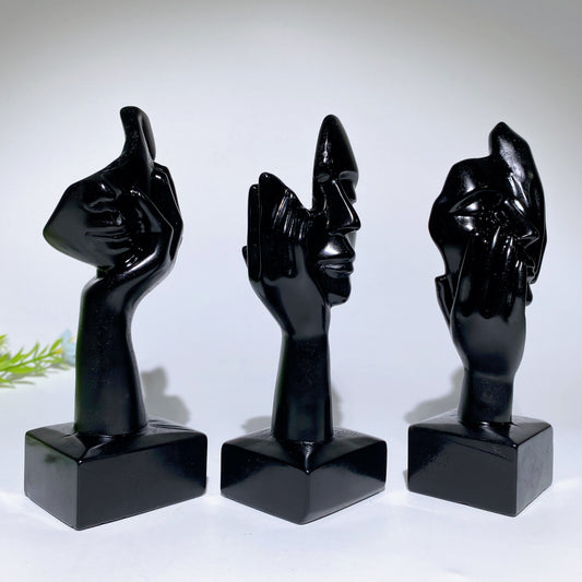 5.4" Black Obsidian Thinker Woman Statue Carvings Bulk Wholesale