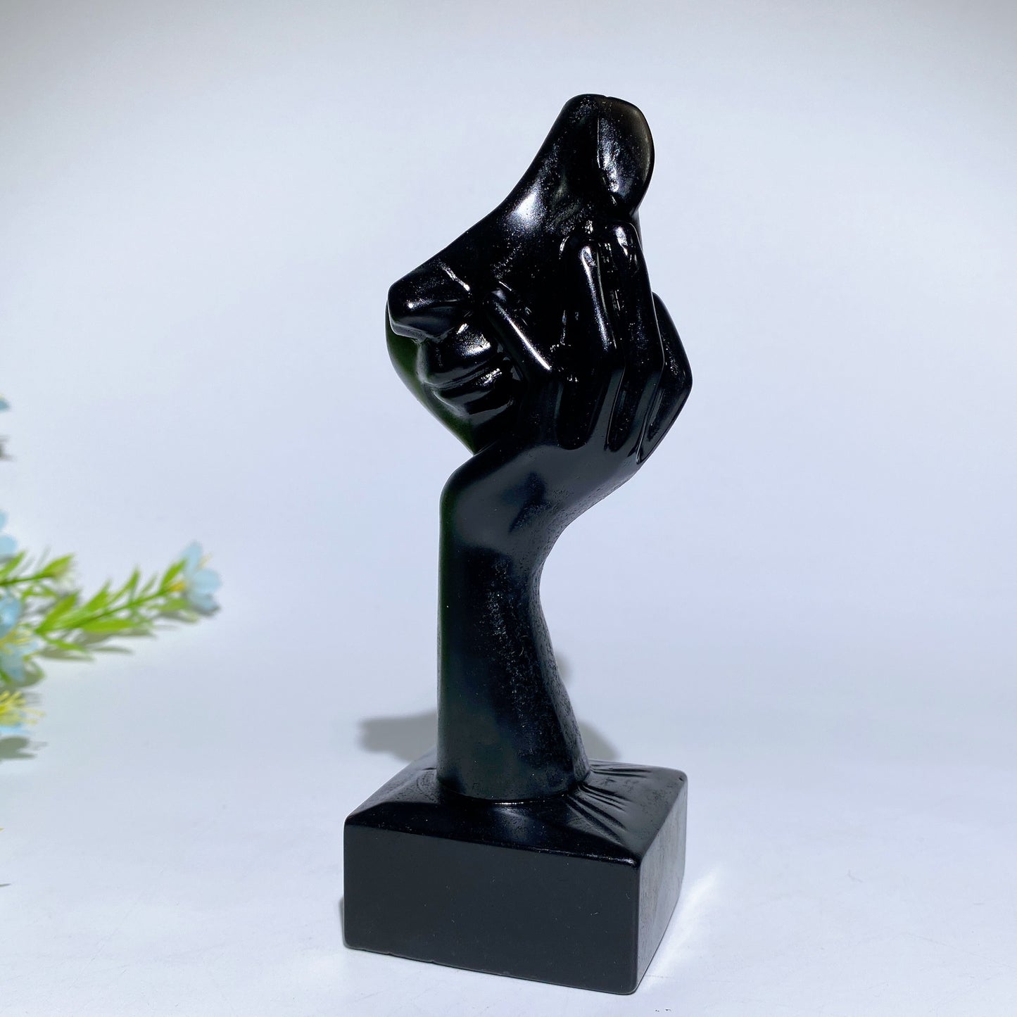 5.4" Black Obsidian Thinker Woman Statue Carvings Bulk Wholesale