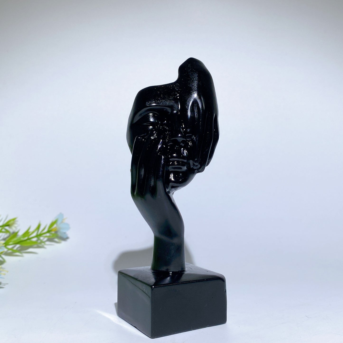 5.4" Black Obsidian Thinker Woman Statue Carvings Bulk Wholesale