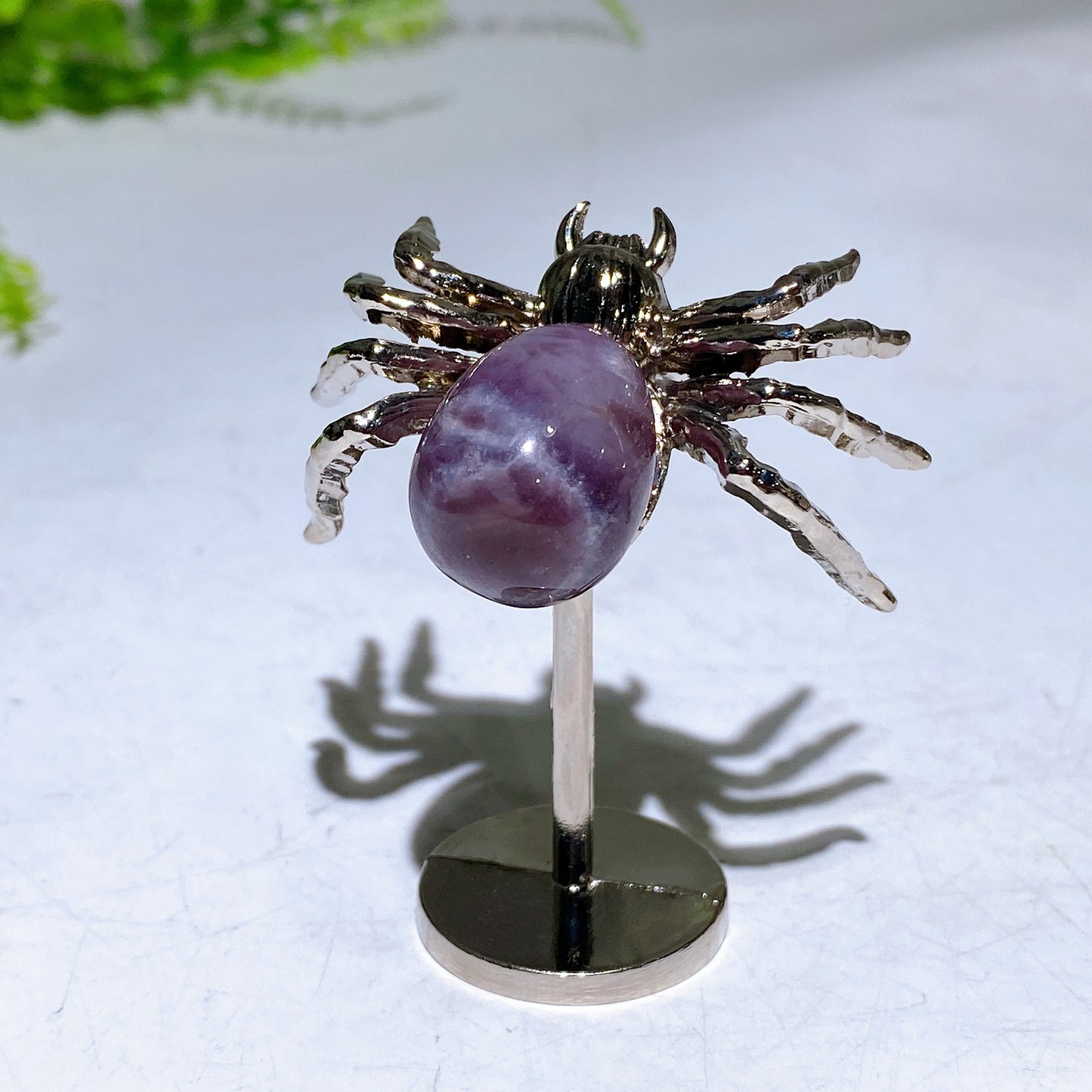 Natural Crystal Spider Carving with Fixed Metal Display Stand Wholesale