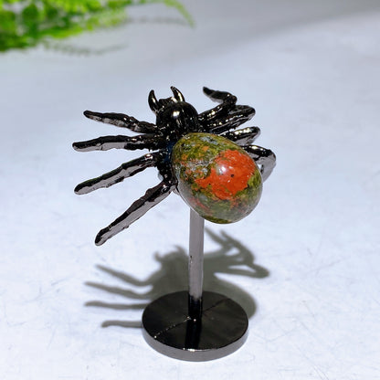 Natural Crystal Spider Carving with Fixed Metal Display Stand Wholesale