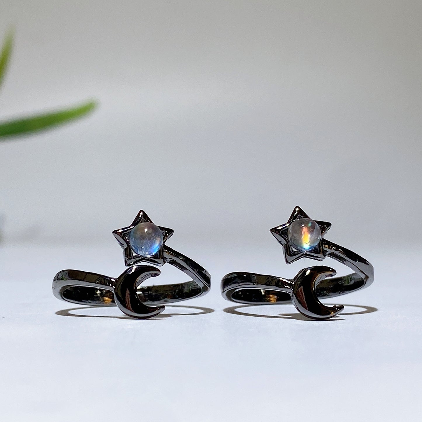 Madagascar Moonstone Moon & Star Ring Crystal Healing Bulk Wholesale