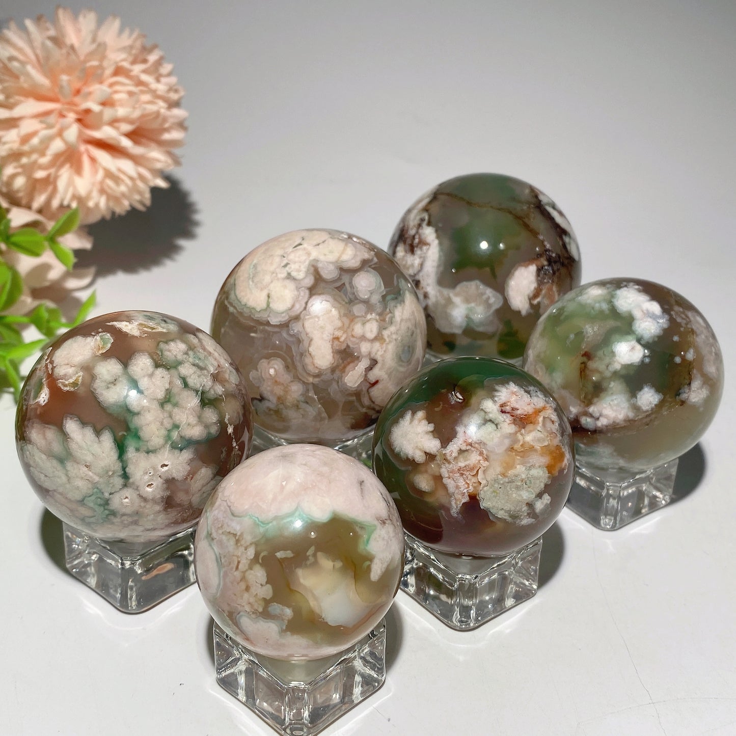 1.3"-2.5" Green Flower Agate Sphere Bulk Wholesale