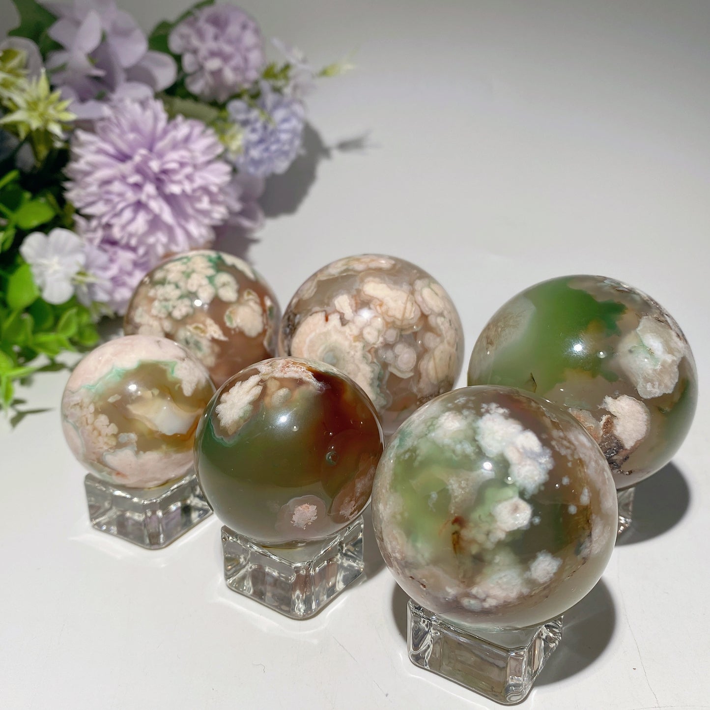 1.3"-2.5" Green Flower Agate Sphere Bulk Wholesale