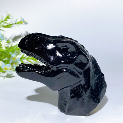 3.2" Black Obsidian Red Line Jasper Garnet T-Rex Dinosaur Head Carvings Crystal Healing Bulk Wholesale