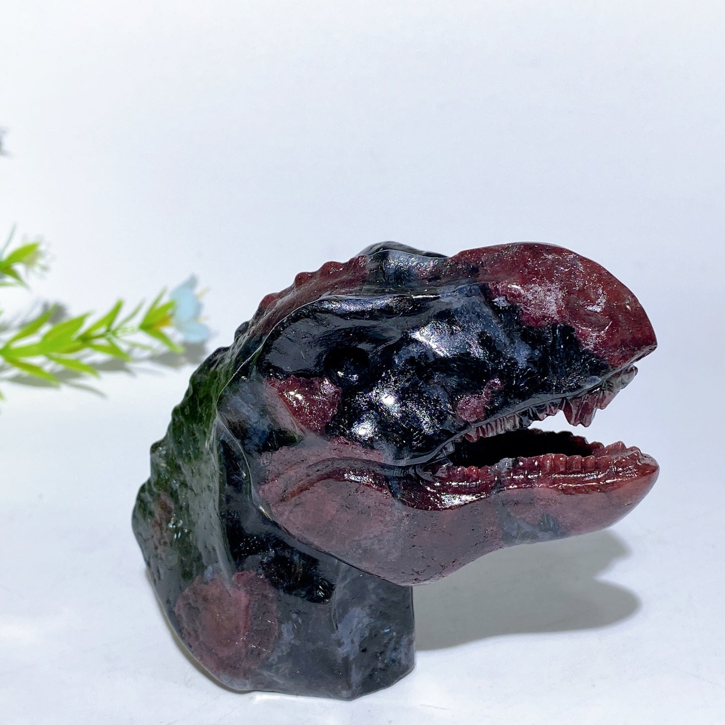 3.2" Black Obsidian Red Line Jasper Garnet T-Rex Dinosaur Head Carvings Crystal Healing Bulk Wholesale