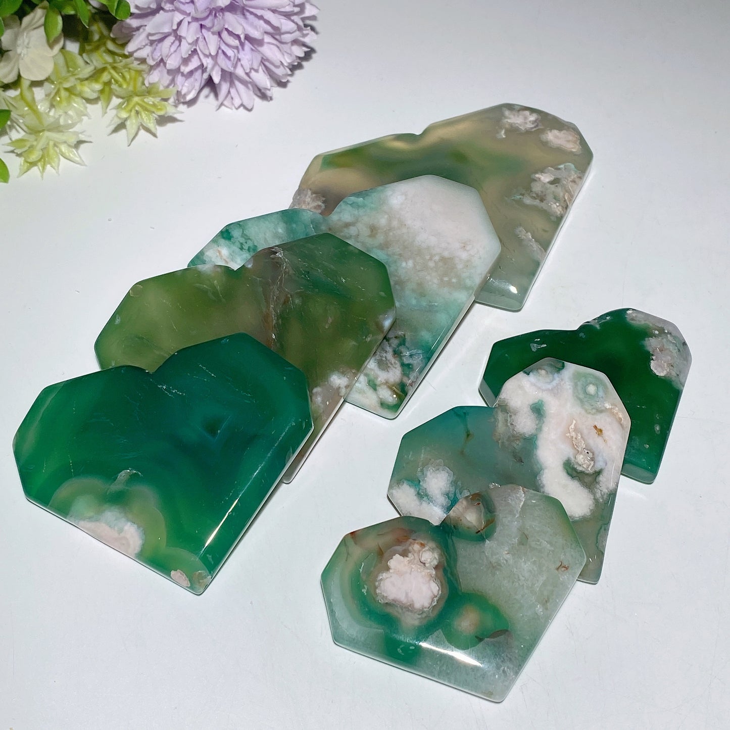 1.9"-4.0” Green Flower Agate Heart Carvings Bulk Wholesale