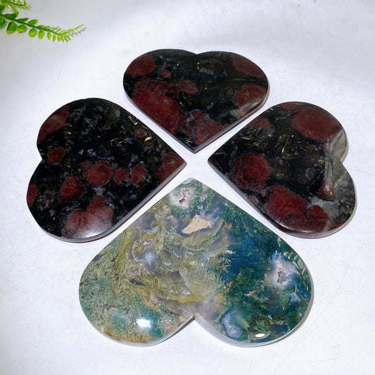 Atrophylite Garnet Moss Agate Heart Carving Wholesale
