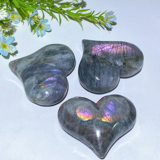 2.5"-2.8" Labradorite Peach Heart Carvings Crystal Healing Bulk Wholesale