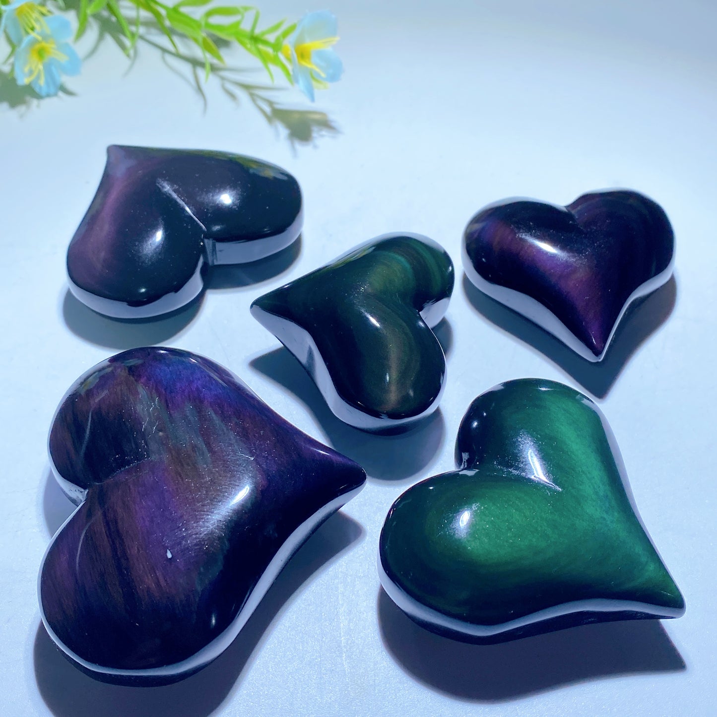 1.8"-2.7" Rainbow Obsidian Peach Heart Carvings Bulk Wholesal e