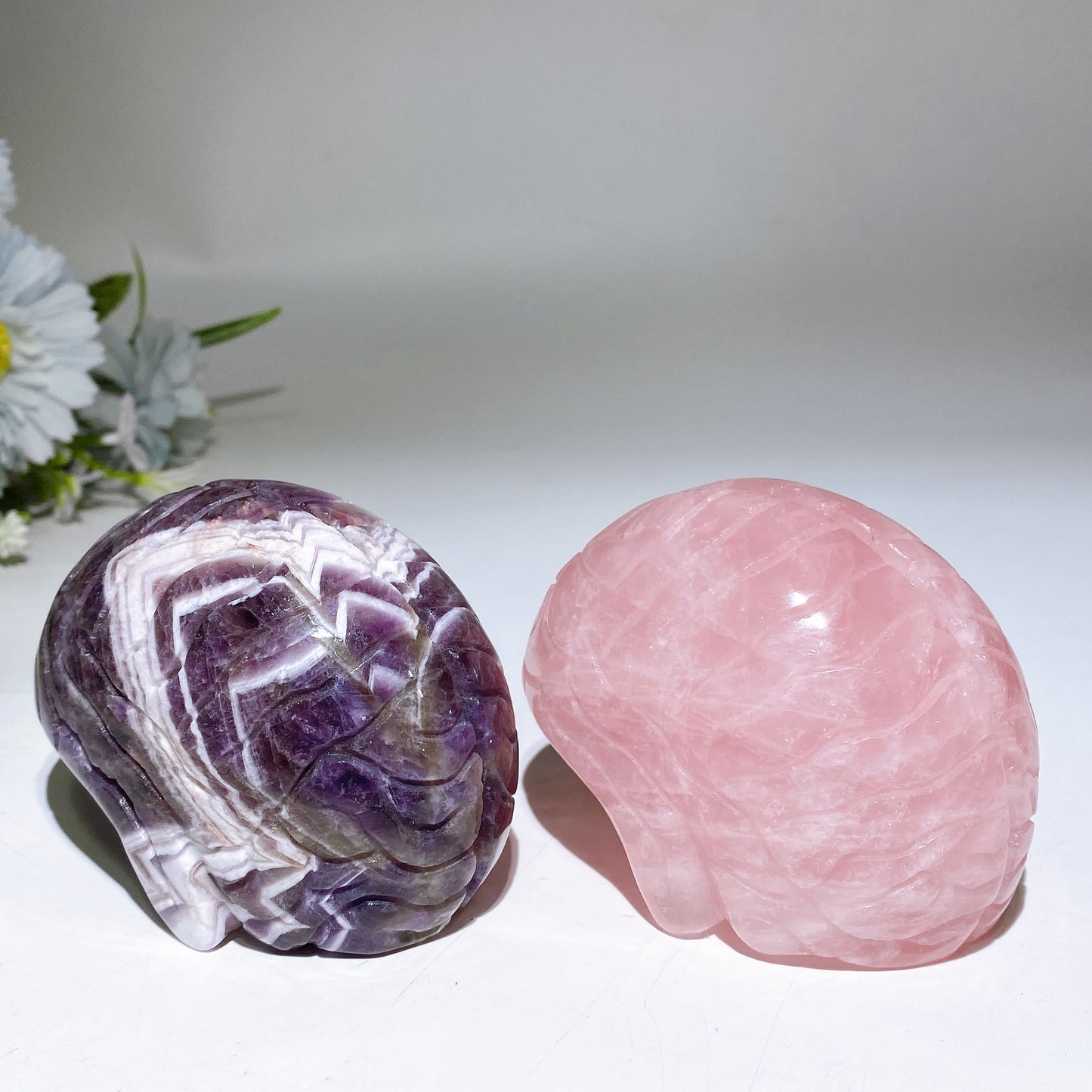 3.6" Dream Amethyst Rose Quartz Brain Carving Crystal Healing Bulk Wholesale