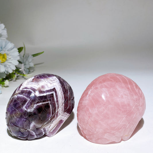 3.6" Dream Amethyst Rose Quartz Brain Carving Crystal Healing Bulk Wholesale