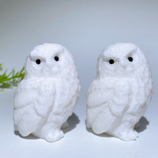 2.4" White Jade Owl Carvings Bulk Wholesale