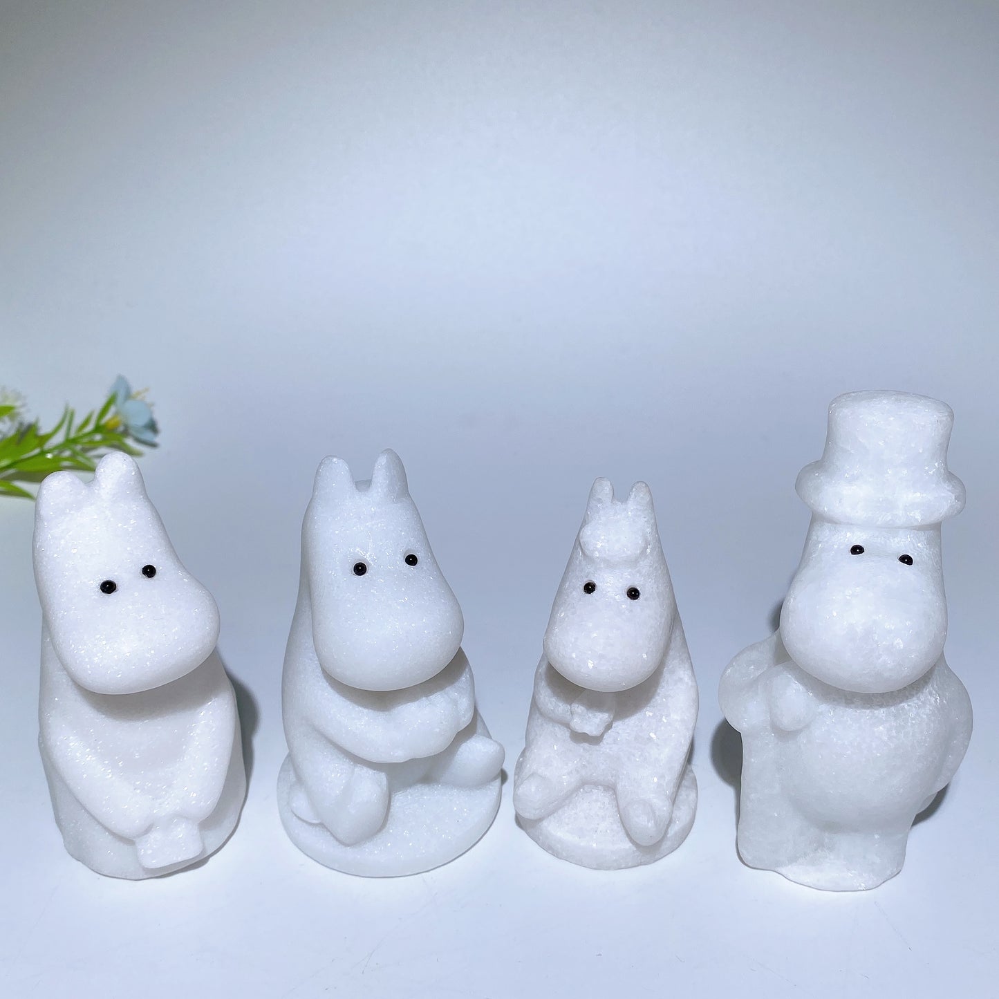 3.1"-3.8" White Jade Hippo Family Carvings Bulk Wholesale