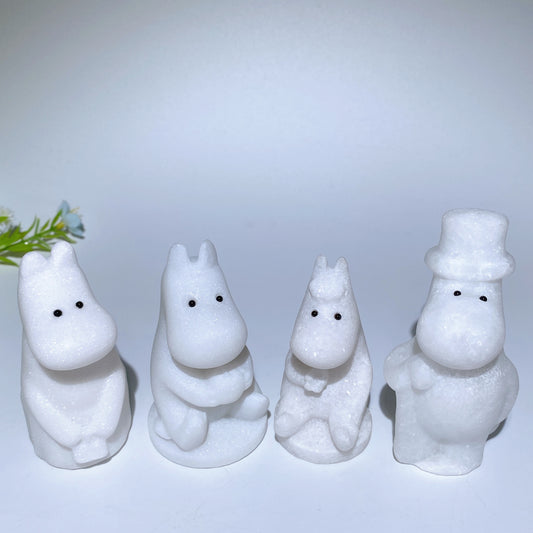 3.1"-3.8" White Jade Hippo Family Carvings Bulk Wholesale