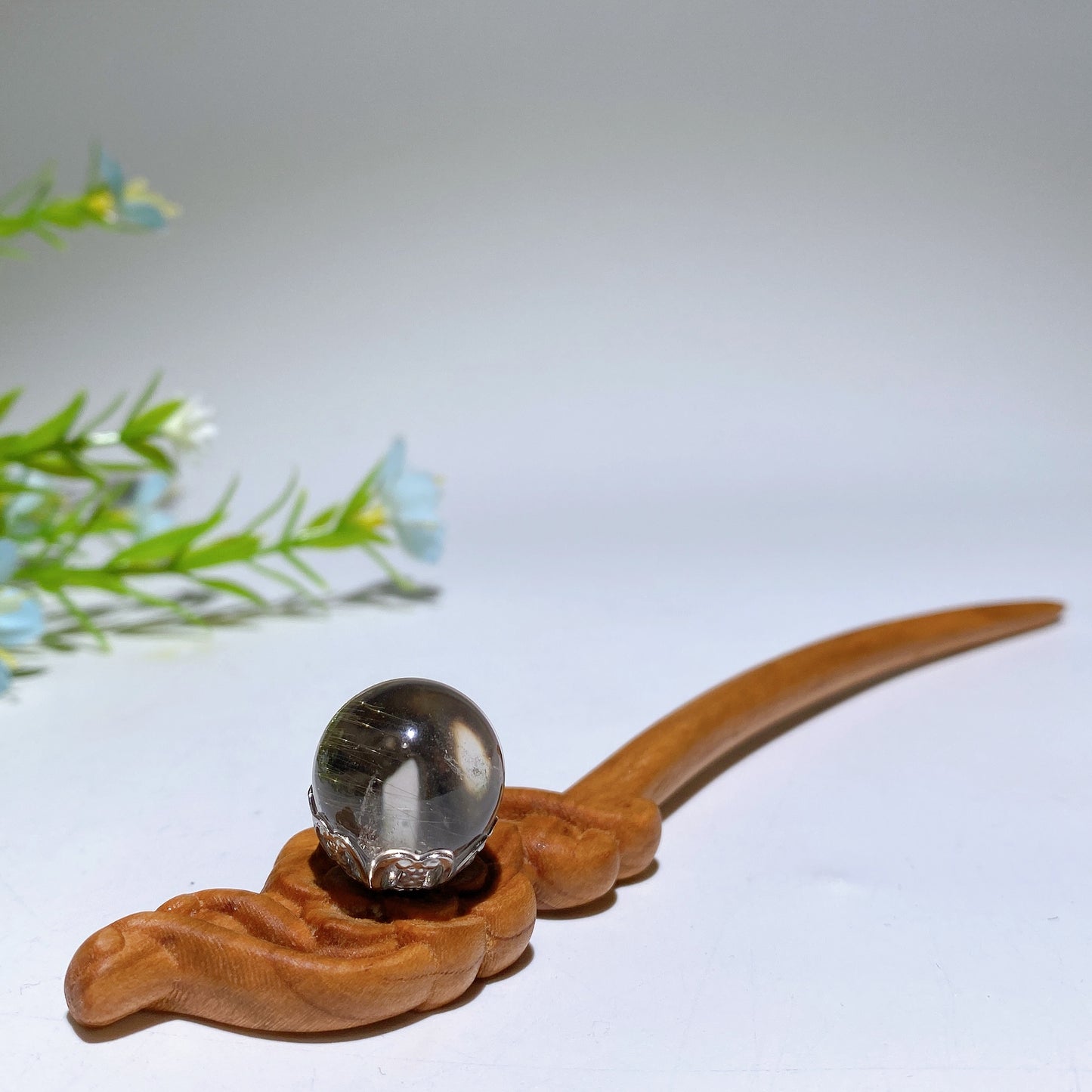 18cm Wooden Rutilated Quartz Garden Quartz Hairpin Crystal Healing Bulk Wholesale