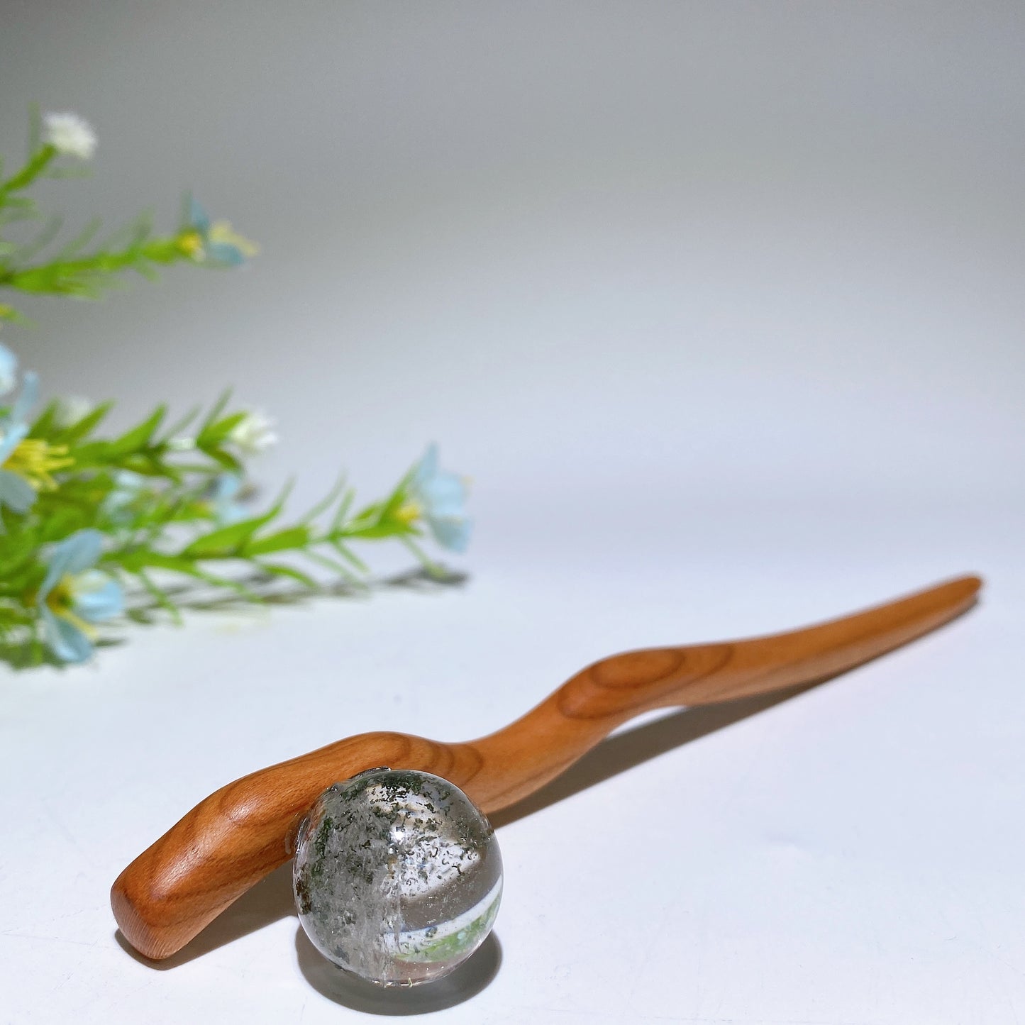 18cm Wooden Rutilated Quartz Garden Quartz Hairpin Crystal Healing Bulk Wholesale