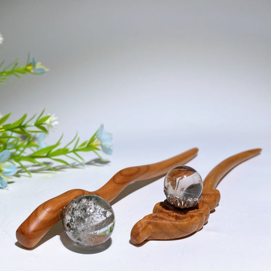 18cm Wooden Rutilated Quartz Garden Quartz Hairpin Crystal Healing Bulk Wholesale