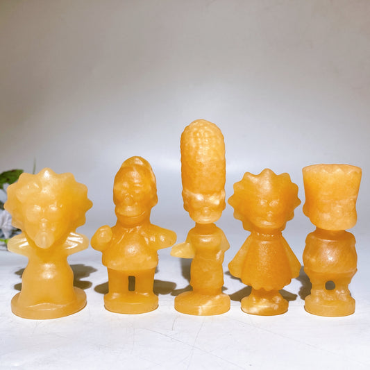 3.0"-4.0" Orange Calcite Simpson Family Character Carving Crystal Healing Bulk Wholesale