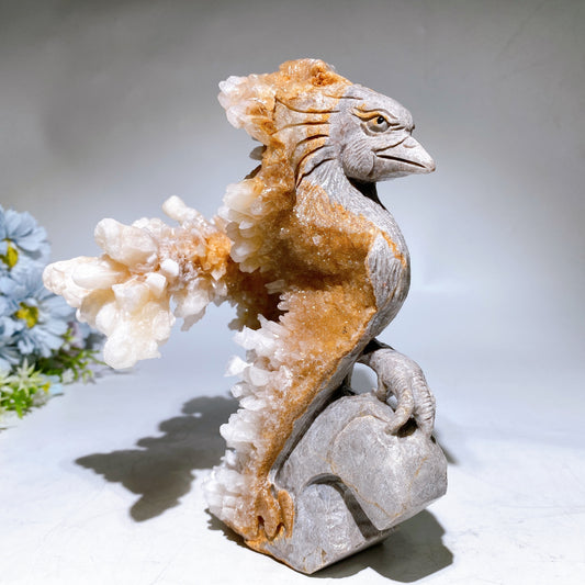 20cm Unique Calcite Cluster Phoenix Carving Crystal Healing Bulk Wholesale