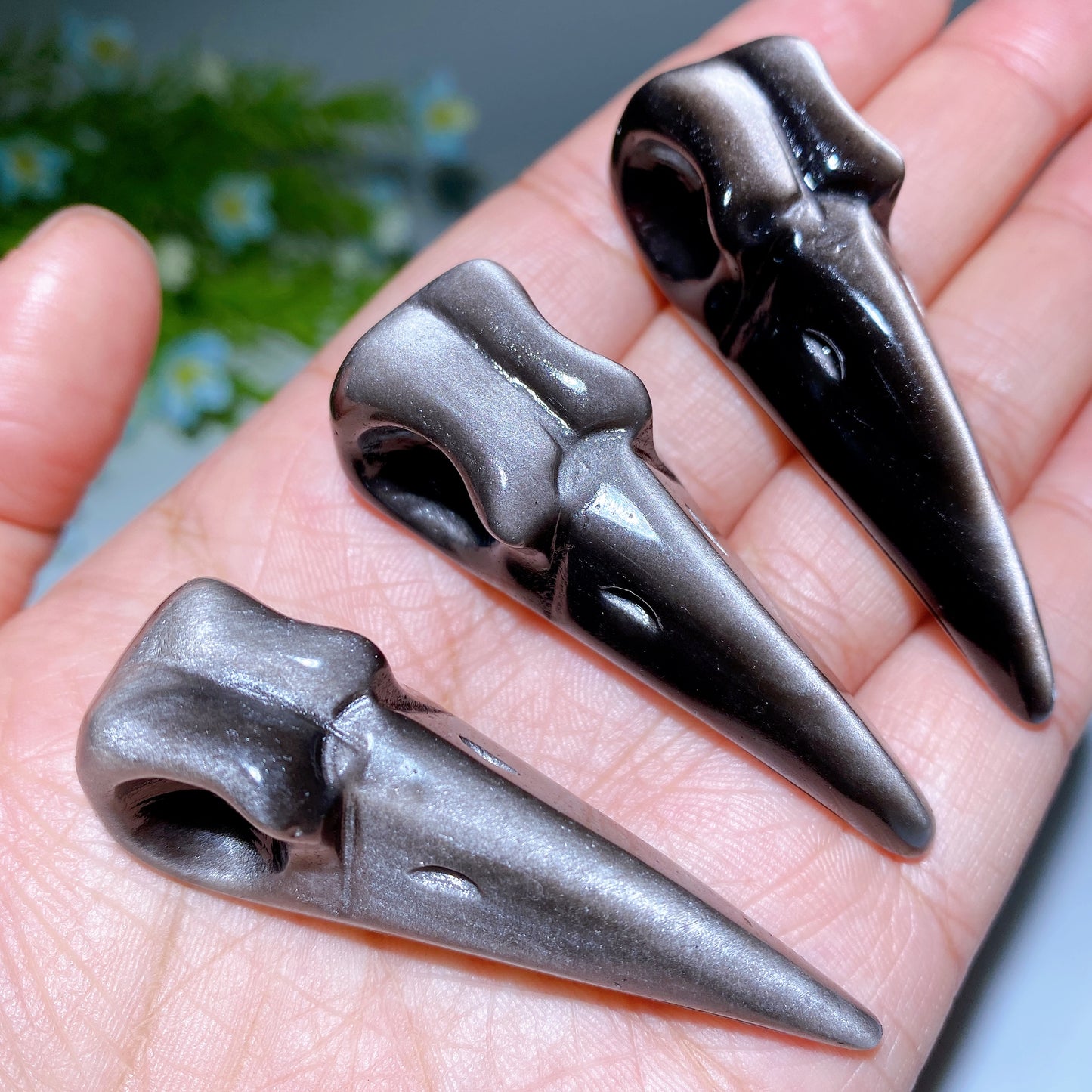 2.3" Golden Obsidian Silver Obsidian Raven Skull Carvings Bulk Wholesale