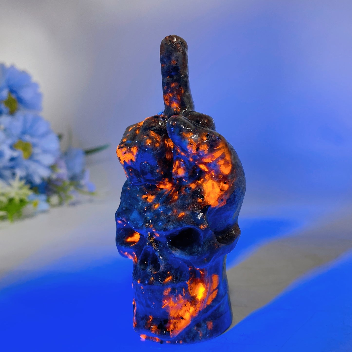 3.9" Crystal Middle Finger Gesture with Skull Carving Crystal Healing Bulk Wholesale