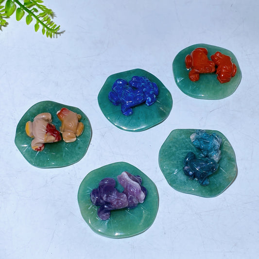 2.0" Natural Crystal Frogs on Aventurine Leaf Carving Wholesale