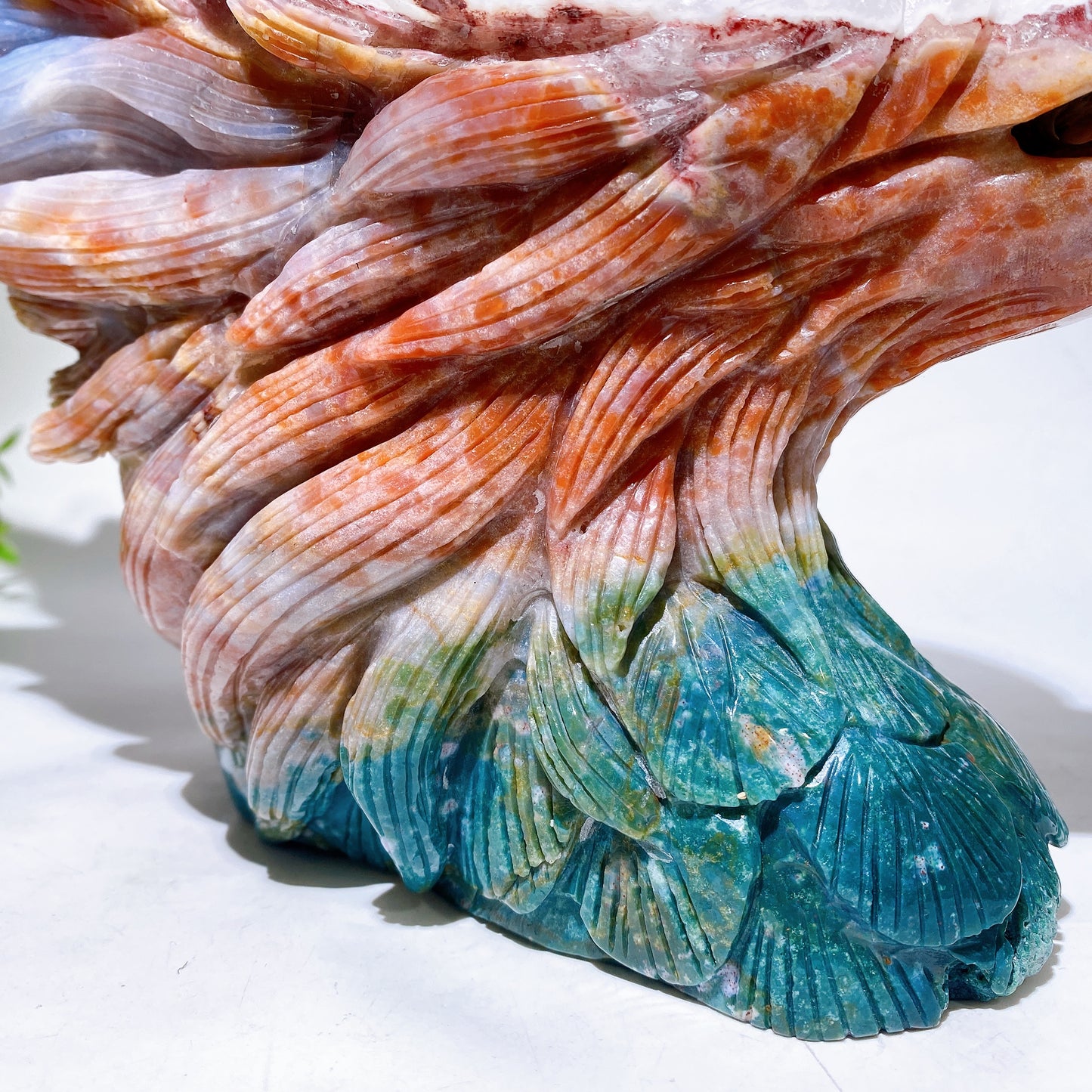 30cm Large Unique Ocean Jasper Growing with Quartz Eagle Head Carving Crystal Healing Bulk Wholesale