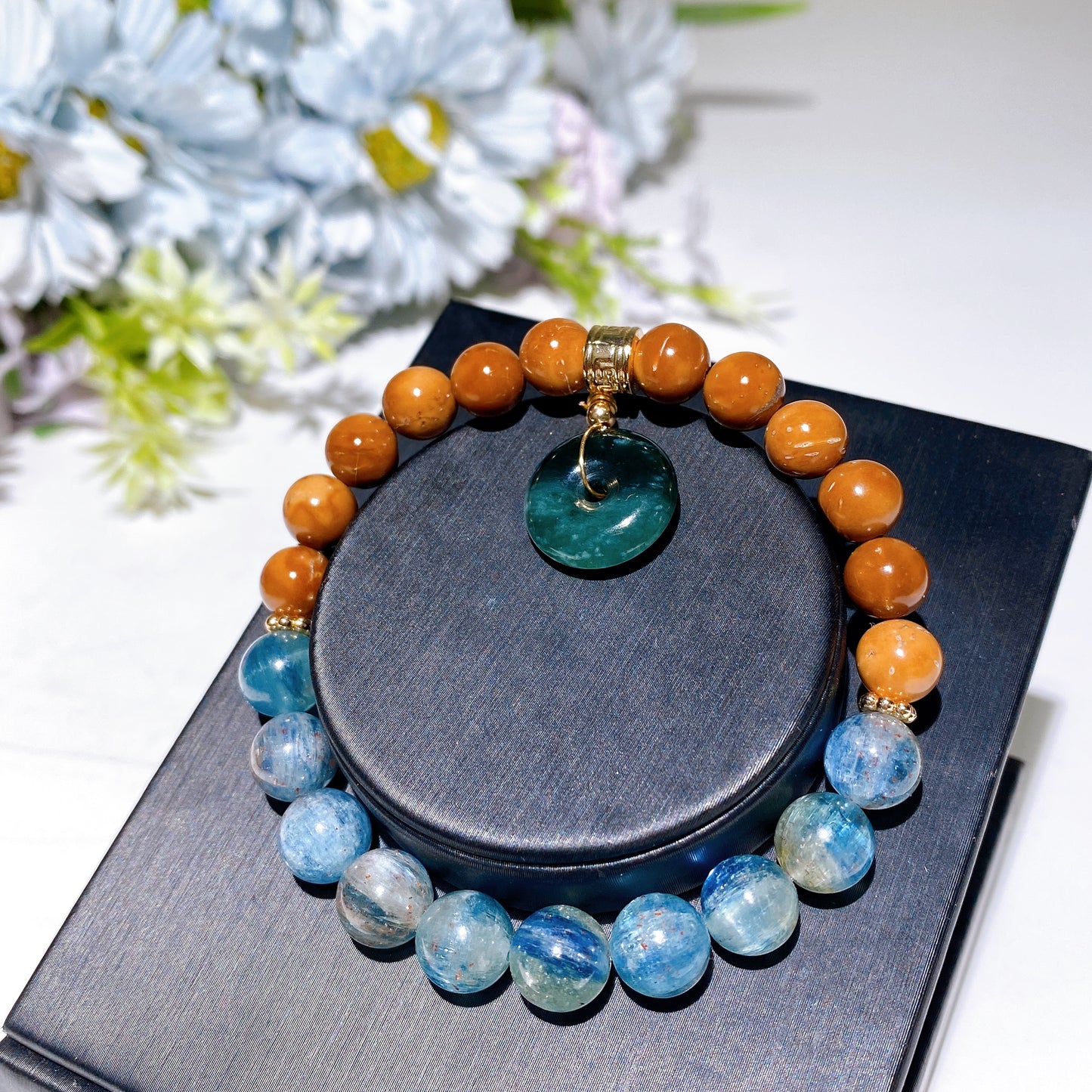 8mm Kyanite with Jade & Wood Bracelet Crystal Healing Bulk Wholesale