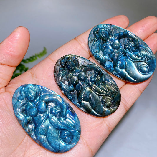 2.2" Natural Labradorite Mermaid Slab Carving Wholesale