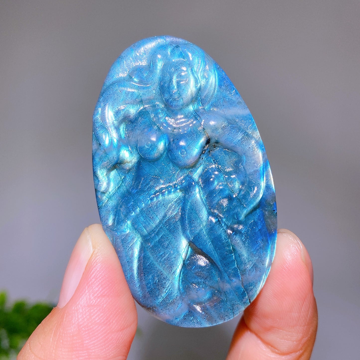 2.2" Natural Labradorite Mermaid Slab Carving Wholesale
