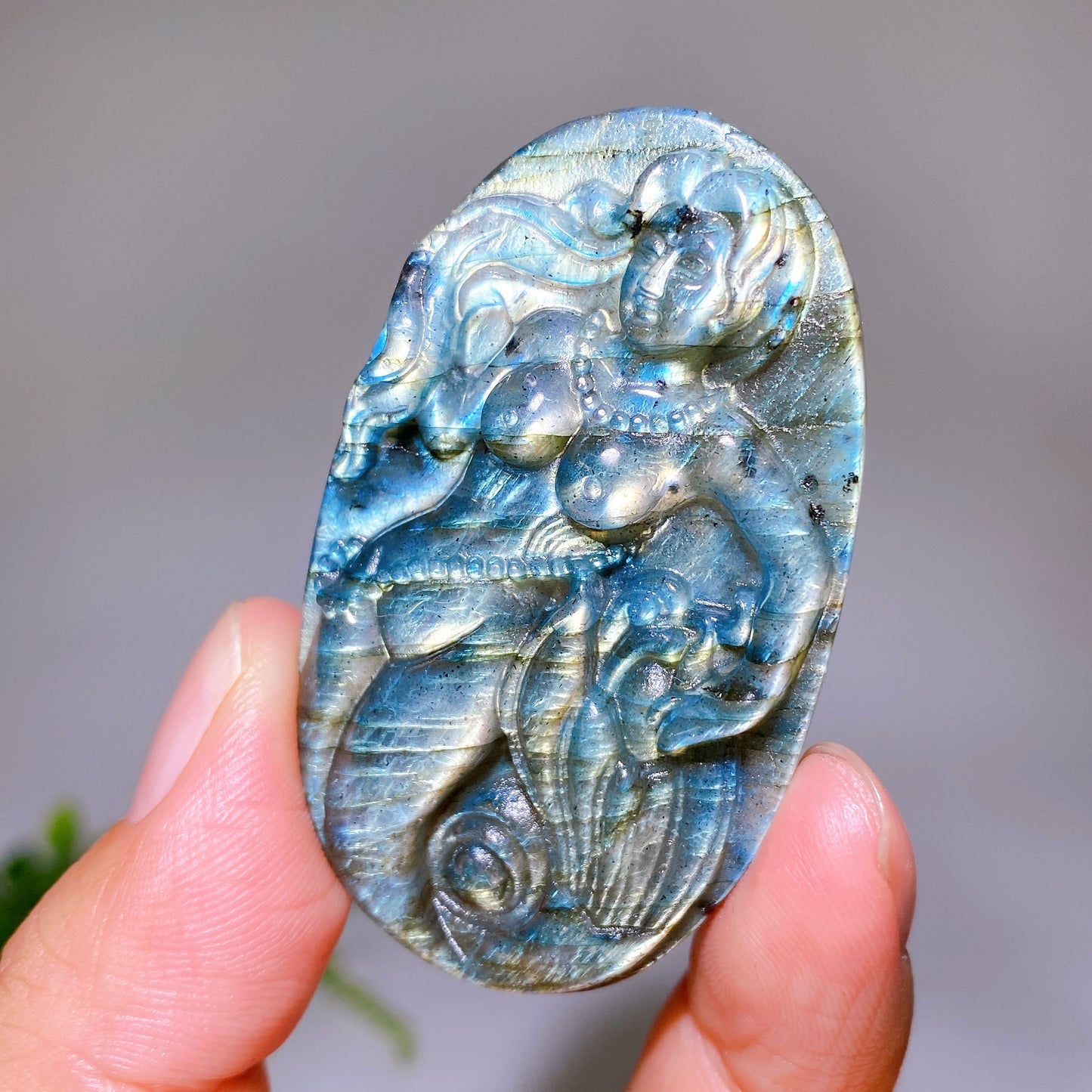 2.2" Natural Labradorite Mermaid Slab Carving Wholesale