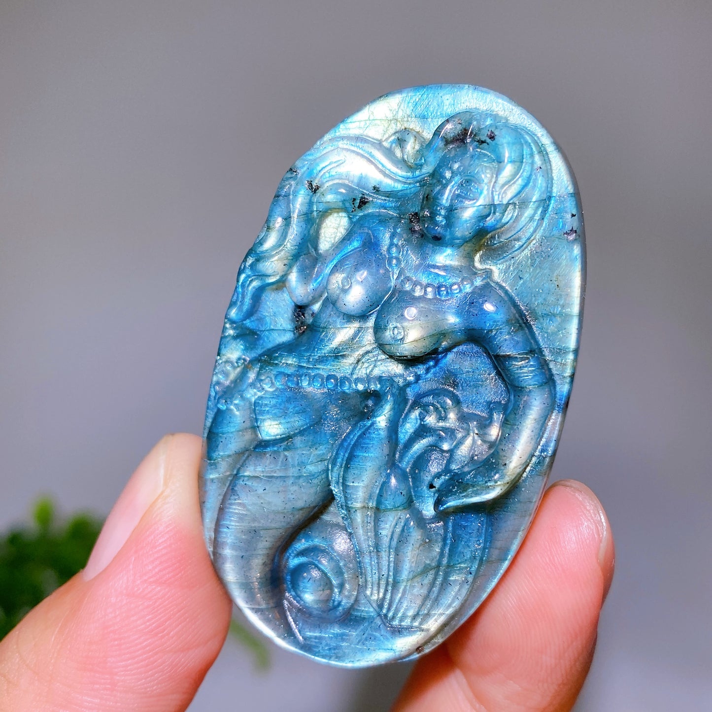 2.2" Natural Labradorite Mermaid Slab Carving Wholesale
