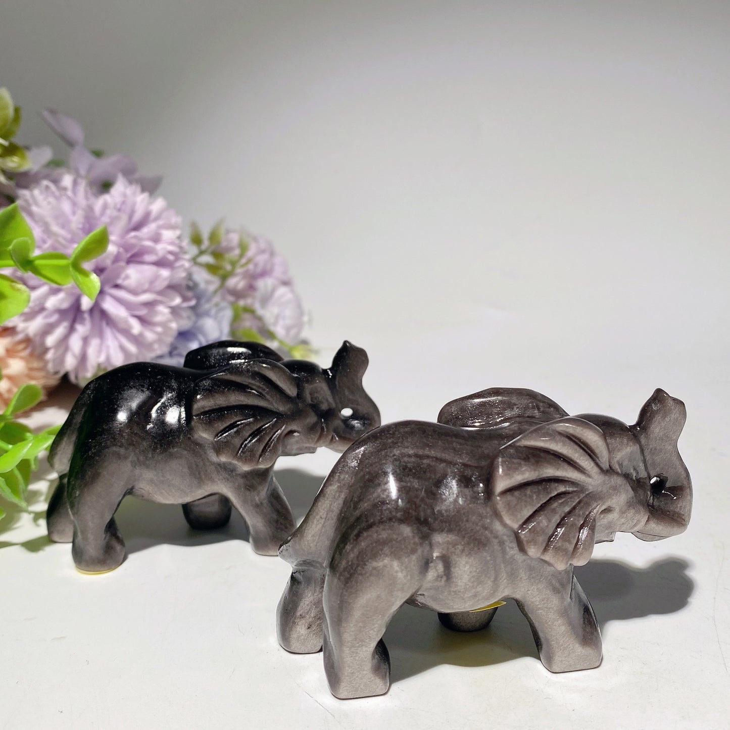 3.0" Silver Obsidian Elephant Carvings Bulk Wholesale