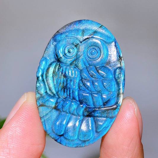 1.7" Natural Labradorite Owl Slab Carving Wholesale