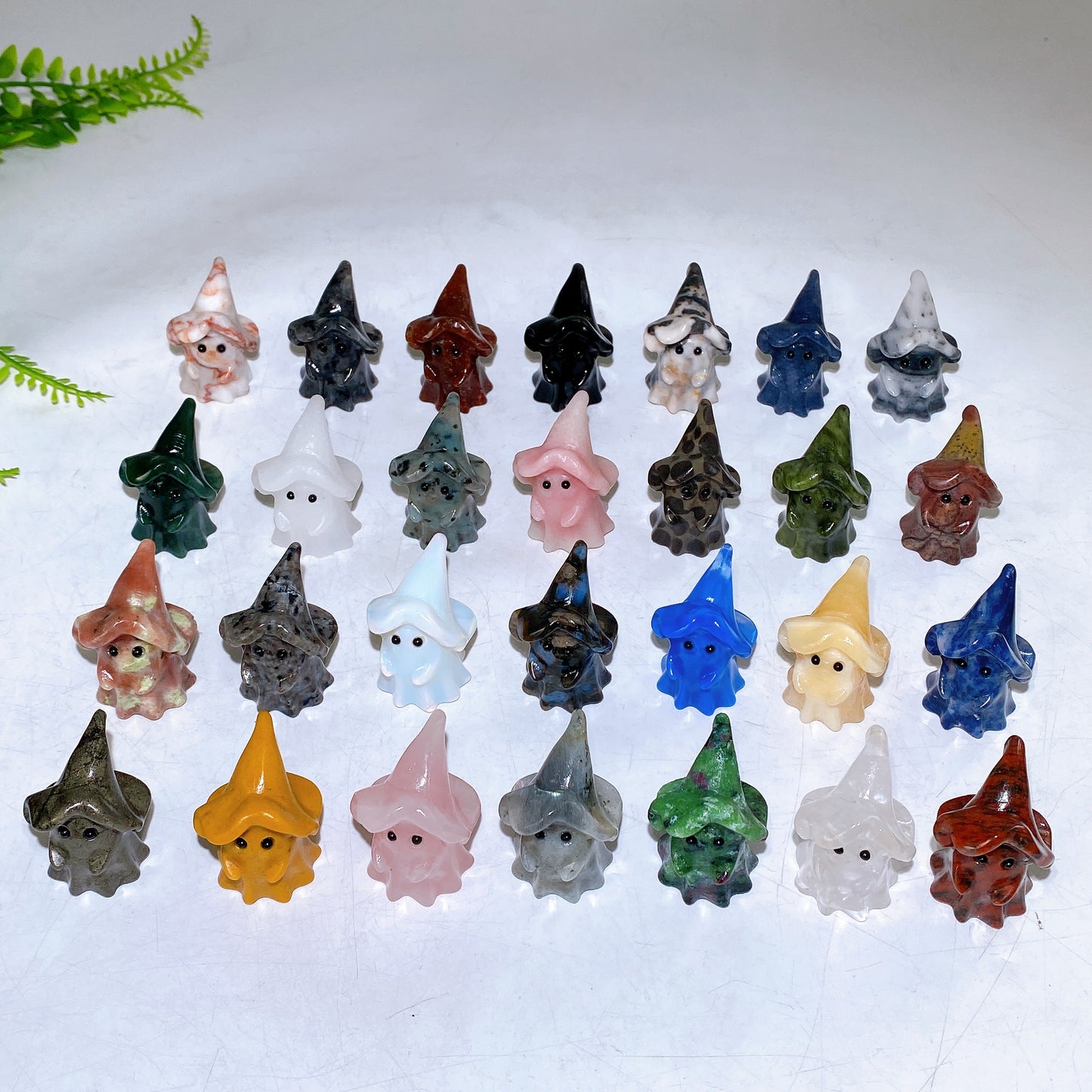 1.5" Natural Crystal Ghost with Witch's Hat Carving for Halloween Wholesale