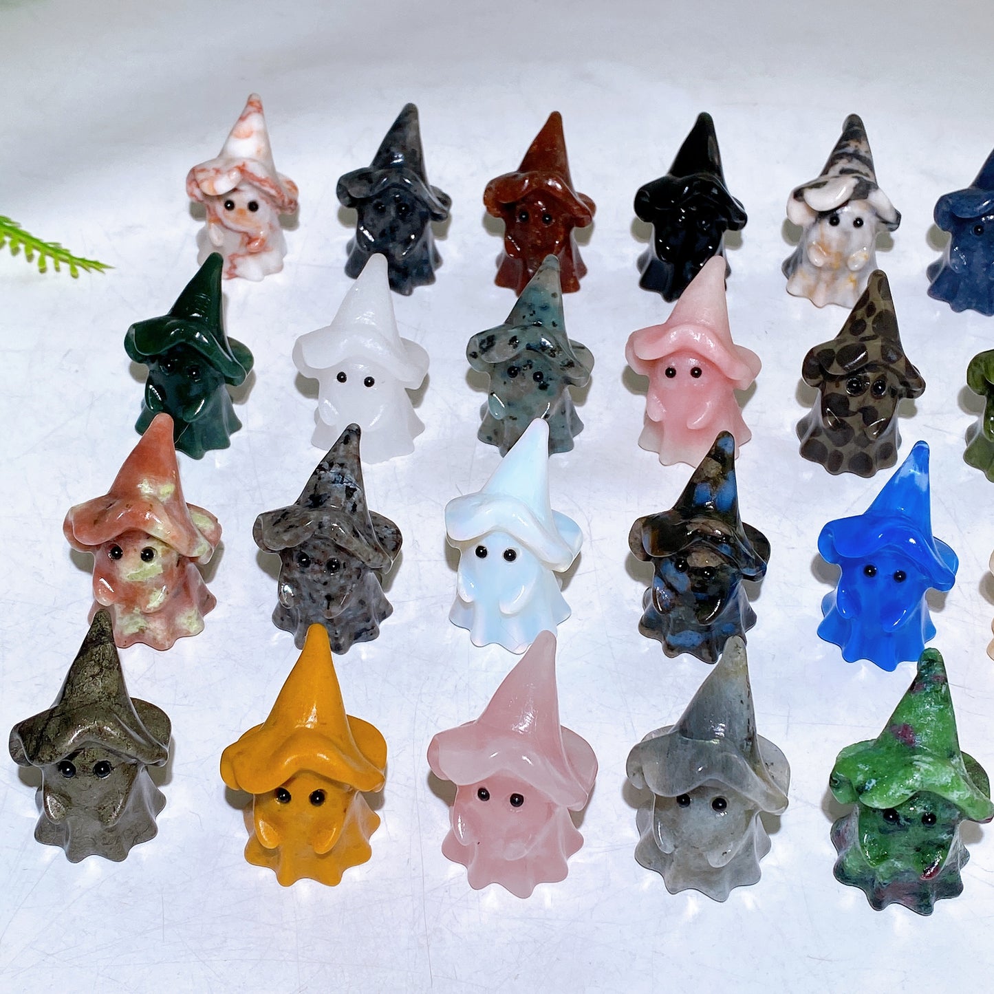 1.5" Natural Crystal Ghost with Witch's Hat Carving for Halloween Wholesale